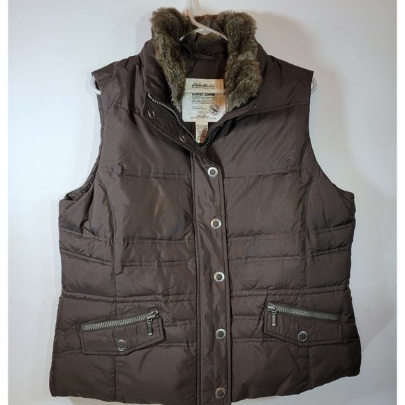 Eddie Bauer Jackets & Blazers - Eddie Bauer Womens XL Brown Goose Down Puffer 700 Fill Power Faux Fur Full Zip S